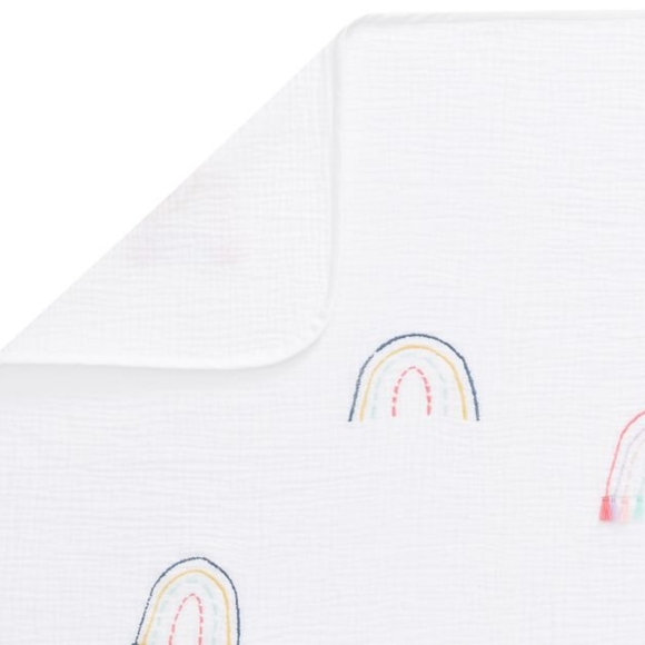 Pottery Barn Kids Rainbow Tassel Muslin Baby Blanket NWT - Picture 3 of 15